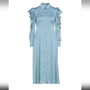 KAOS Slate Blue Satin Button Down Dress in 42IT 6US